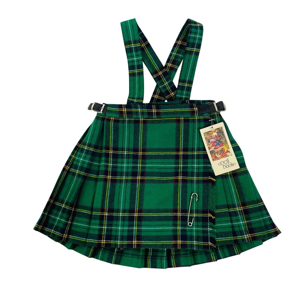 NWT O'Neil of Dublin Kilt Skirt‎ Gordan Tartan Green Plaid Pinafore Girls Sz 3/4